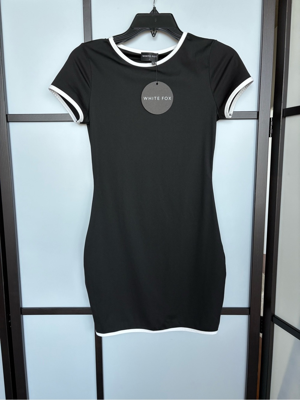White Fox Black White Contrast Trim Bodycon Mini Dress Size S NWT